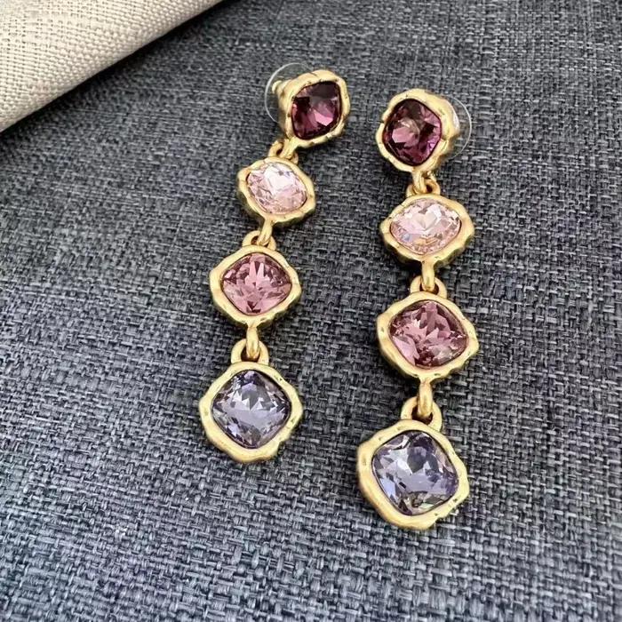 Os – boucles d'oreilles géométriques en verre coloré incrusté de Zircon pour femmes, bijoux à la mod