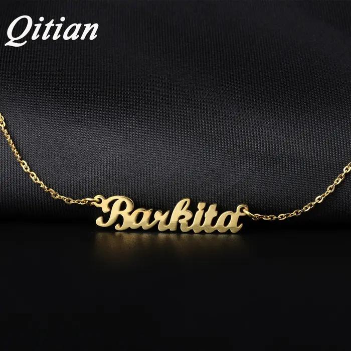 Collier avec nom personnalisé, collier avec nom en acier inoxydable doré, pendentif personnalisé, br