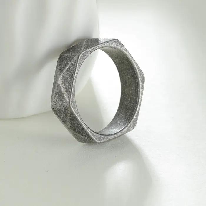Bague géométrique en acier inoxydable pour hommes et femmes