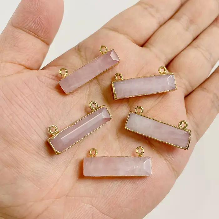 Pendentif en quartz rose pour femme, breloque en cristal, cœur, nar, étoile, pierre, collier, bracelet, boucles d'oreilles, bijoux à bricoler soi-même, 2 pièces par lot