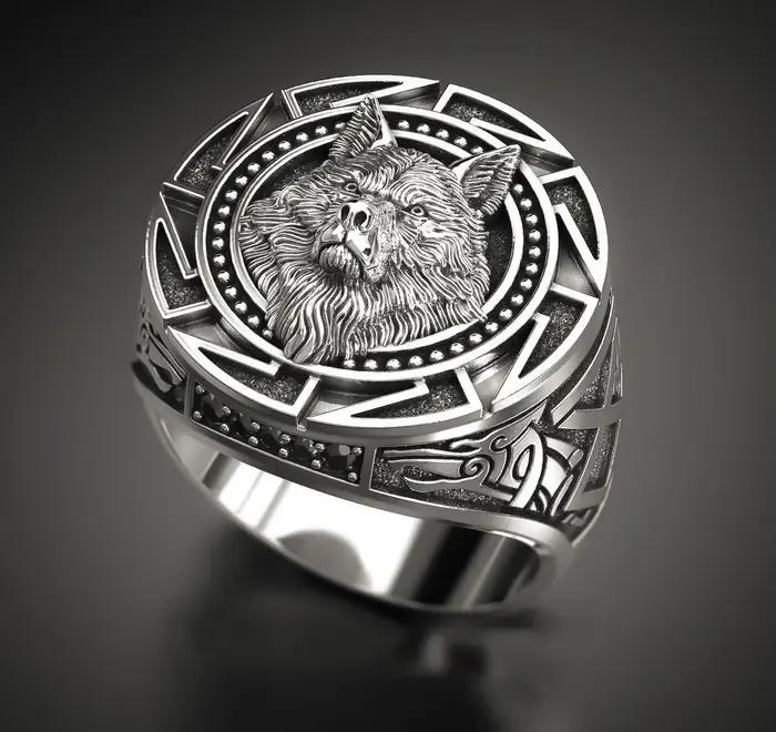 Andara 925 bague en argent Sterling rétro loup Totem Thai