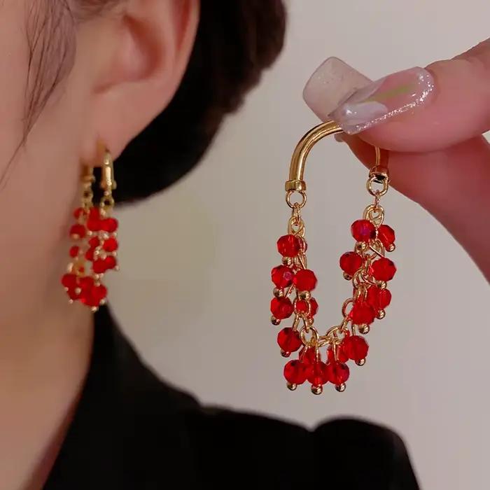 Boucles d'oreilles à pampilles pour femmes, nouveau Design, pendentif en perles de cristal rouge, lumière exquise, luxe, Unique, personnalisé, bijoux