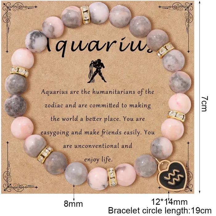 Bracelet en pierre de zèbre rose avec signes du zodiaque pour femmes, cadeau d'anniversaire, bijou fait main pour yoga et occasions spéciales