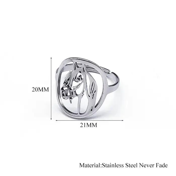 AFAWA cheval anneaux pour femmes hommes acier inoxydable couleur argent Animal ouverture réglable anneau