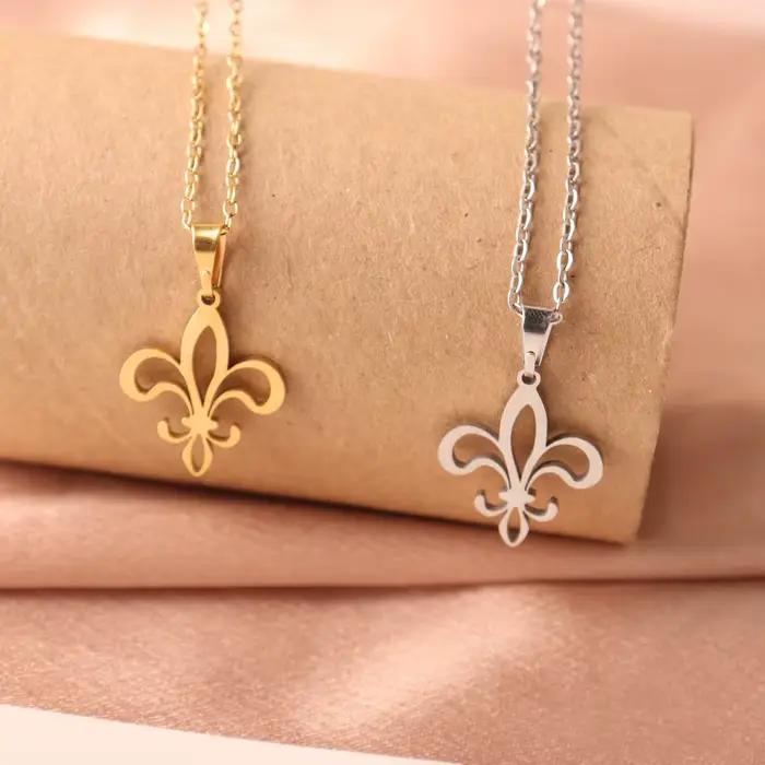 Collier Fleur De Lis en acier inoxydable, pendentif fleur, lys, Saint Nicholas, Lotus, catholique, royauté française, bijoux pour femmes