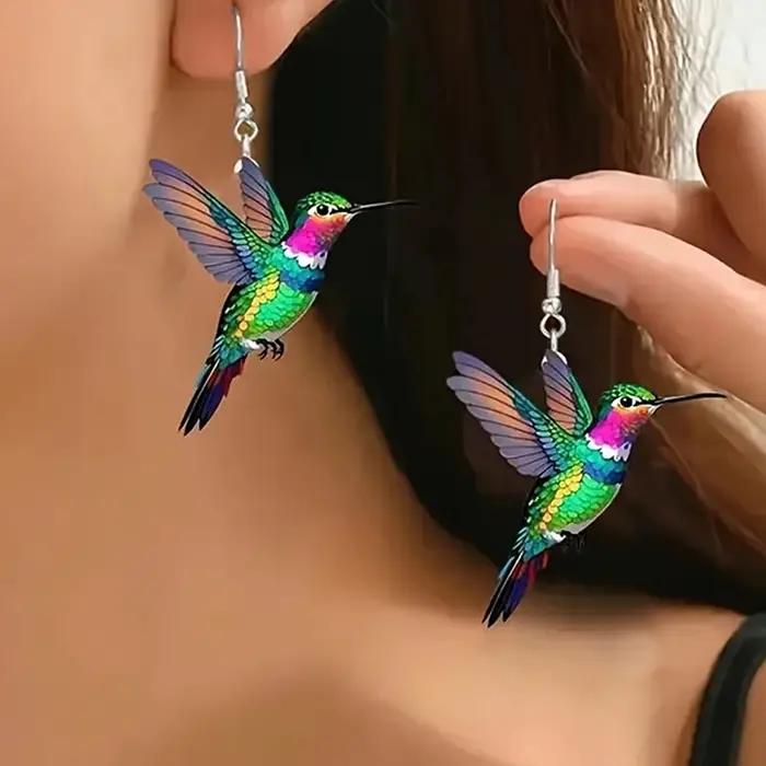 FTCY acrylique colibri boucles d'oreilles pour femmes Style rétro coloré oiseau