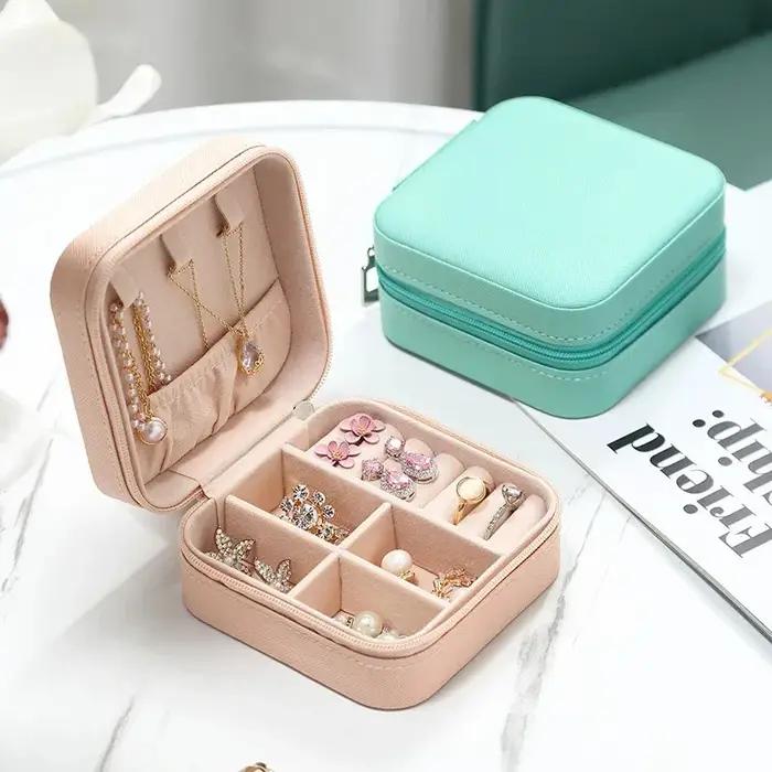 Boîte à bijoux portable en cuir PU - Organisateur multi-compartiments doublé de velours pour bagues
