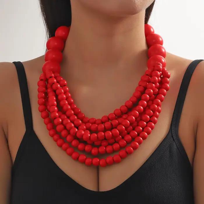Collier bavoir multicouche en perles de bois pour femmes, Style africain bohème, fait à la main, accessoires de bijoux d'été, collier ras du cou