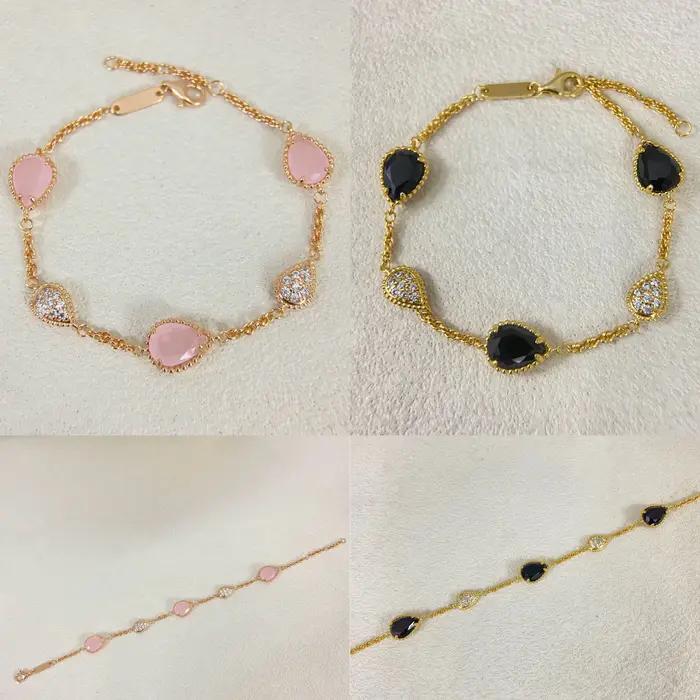 Parure de bijoux Goutte d'eau en Argent 925 plaqué Or/Or Rose pour Femme : Collier