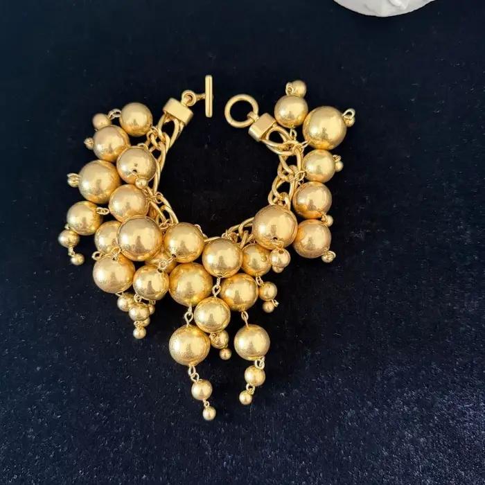 Collier, bracelet et bague rétro en laiton doré mat