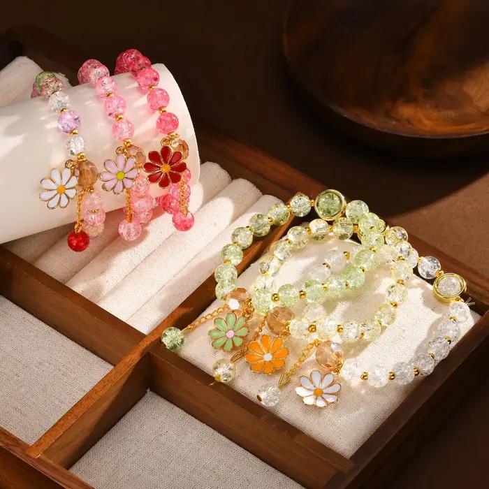 Bracelet perlé en cristal de pop-corn mignon pour femme