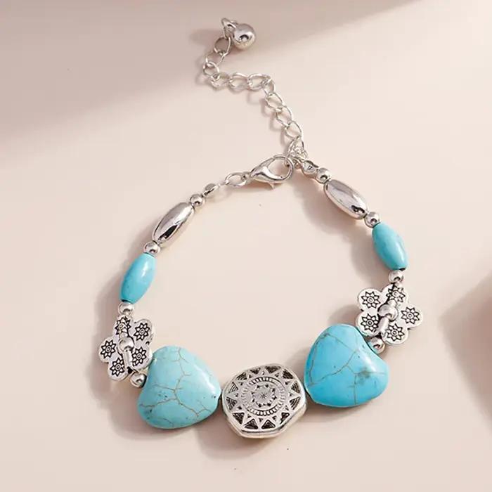 Bracelet bohème en forme de cœur d'amour pour femmes, perles en pierre faites à la main, Bracelets e