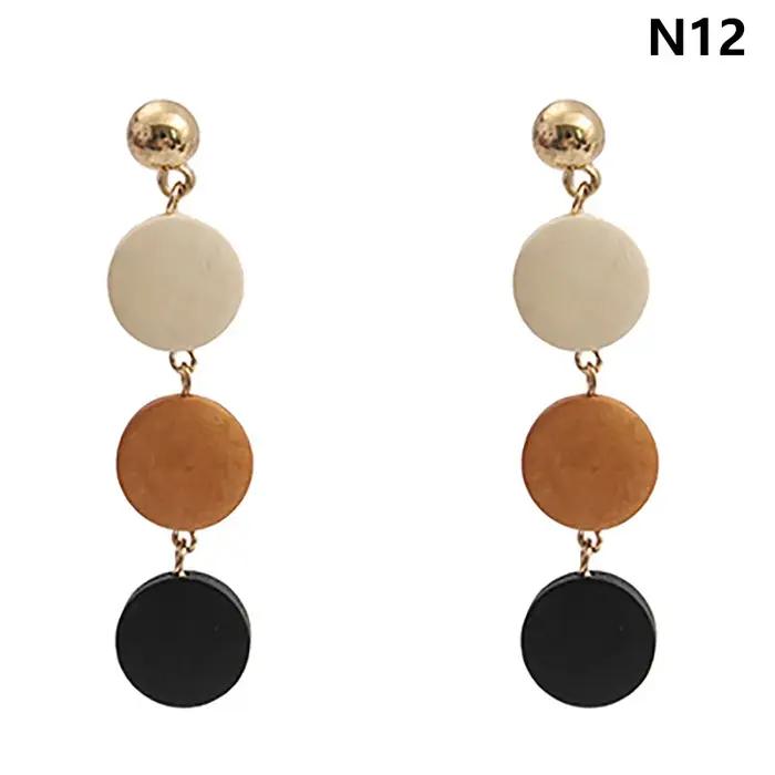 Boucles d'oreilles longues en perles de bois Vintage pour femmes