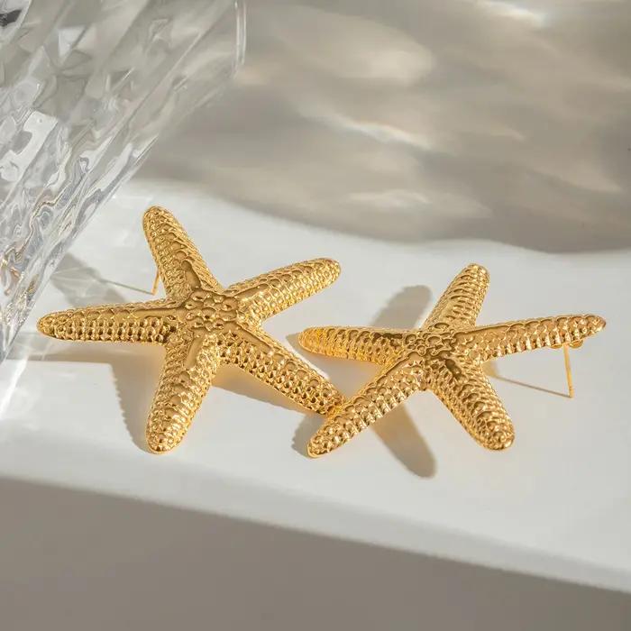 Uworld mode océan mer étoile boucles d'oreilles 18K couleur or plaqué acier inoxydable lisse grande taille