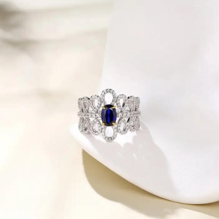 Charmant luxe créé saphir bague 925 en argent Sterling rubis creux anneau pour les femmes de mariage Fine mode bijoux cadeaux nouveau 2025