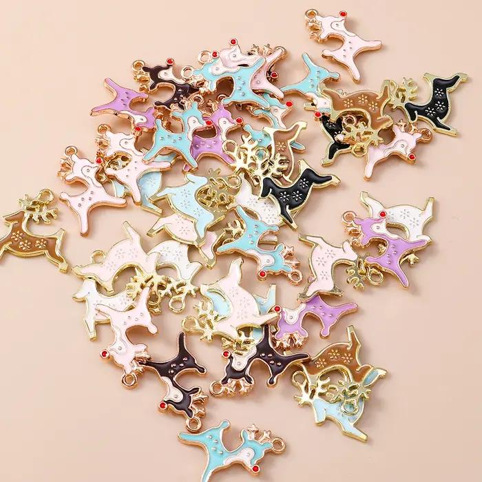 Leslie 10 pièces émail renne cerf breloques pendentifs pour la fabrication de bijoux boucles d'oreilles de noël Bracelet collier accessoires bricolage