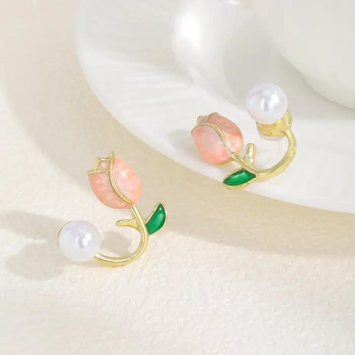 Boucles d'oreilles élégantes en Imitation de tulipe pour femmes, boucles d'oreilles roses uniques, b