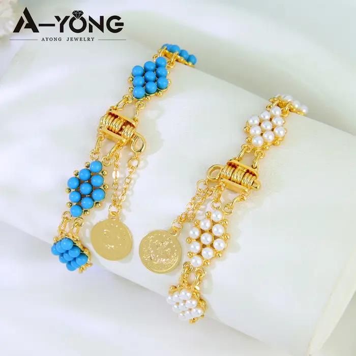 Bracelet de perles plaqué or 21 carats pour femmes italiennes
