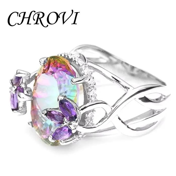 Bague de Princesse en Argent Pur 95% avec Pierres Précieuses en Zircone Sept Couleurs Bague de Fiançailles Occasions Spéciales Nouveau Modèle Élégant
