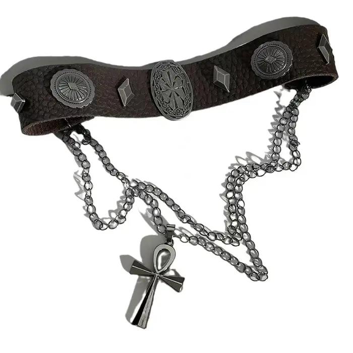 Maillard – collier avec pendentif à rivets en Faux cuir marron pour femmes