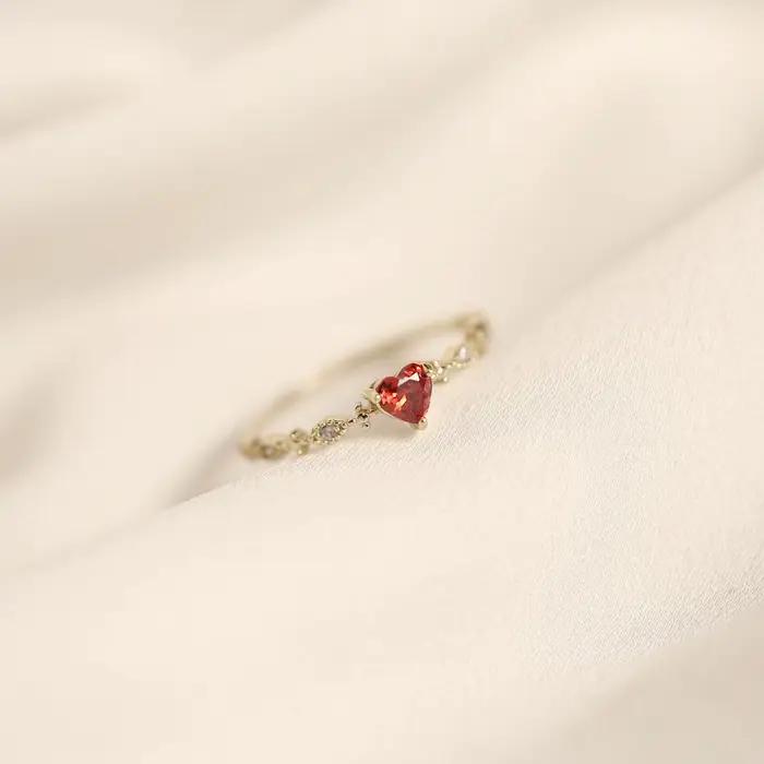 Bague d'amour rubis Simple en argent Sterling 925 plaqué or 14 carats pour femmes