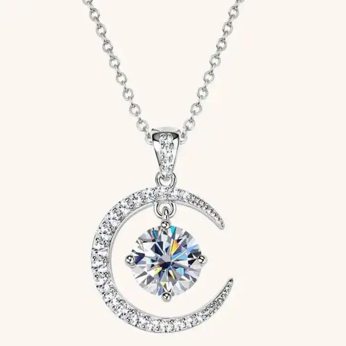 Collier pendentif étoile et lune en Moissanite couleur D 2CT pour femmes