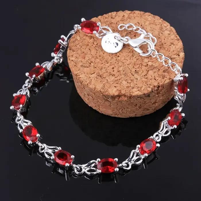 Breloque élégante en argent Sterling 925, belle pierre de cristal rouge, bijoux à la mode pour femme