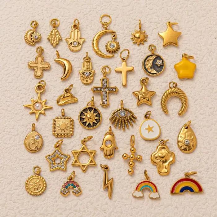 Charms étoile lune arc-en-ciel soleil en acier inoxydable plaqué or 18 carats pour fabrication bijoux à faire soi-même occasions spéciales