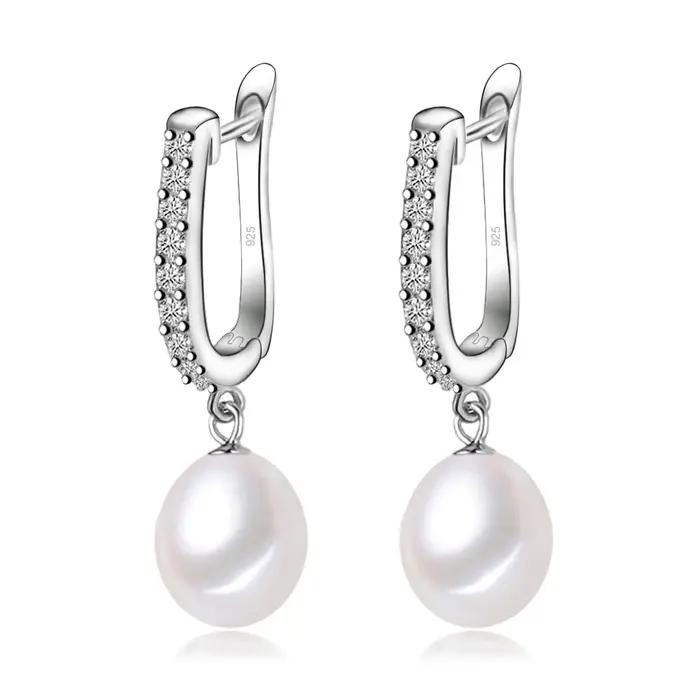 Boucles d'oreilles en perles naturelles noires véritable pour femme