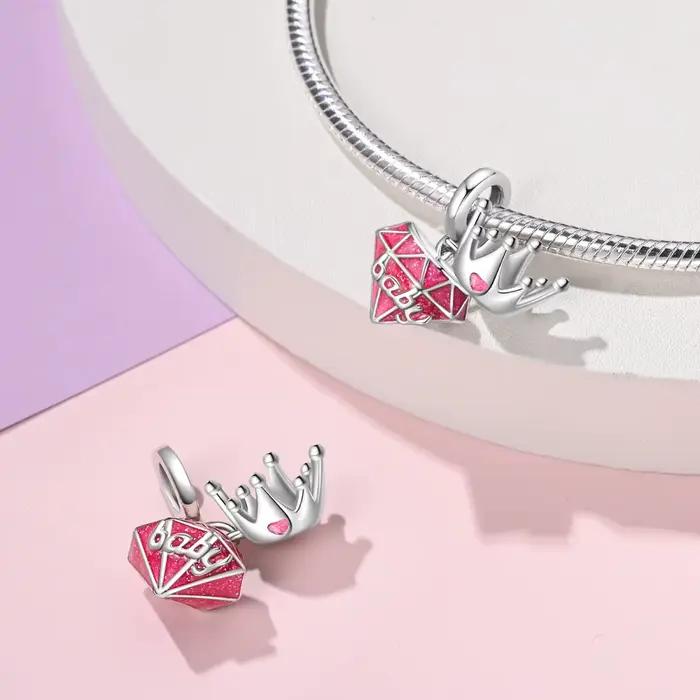 Breloque Perle en Argent 925 pour Fille, Série Rose, Motifs Robe de Princesse, Trousse de Maquillage, Chaussures de Danse, Queue de Cheval, Beauté, Compatible Bracelet DIY 3mm