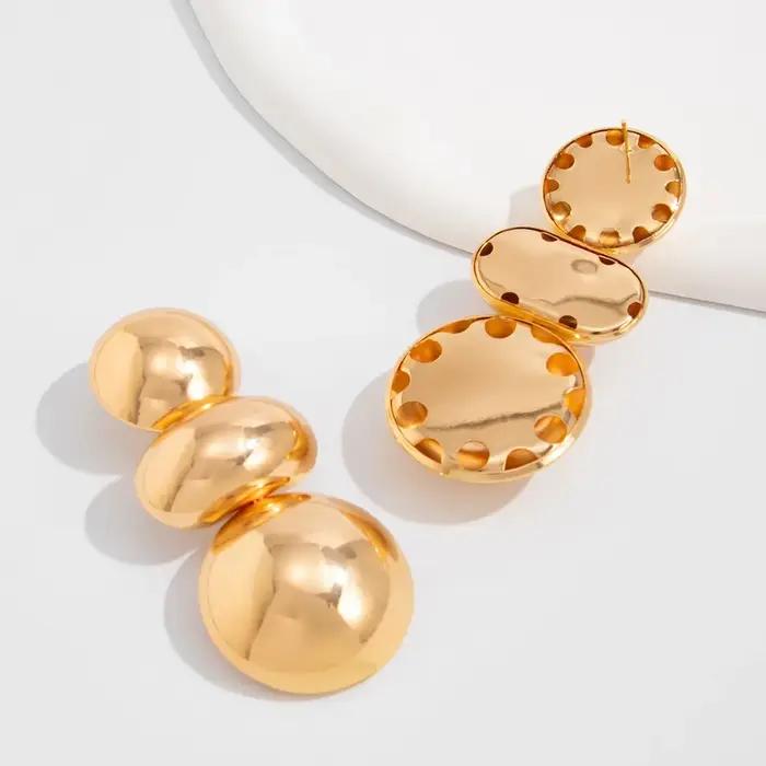 Boucles d'oreilles rondes géométriques rétro exagérées pour femmes