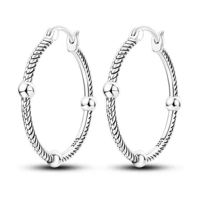 Boucles d'oreilles en argent Sterling 925 à trois boules en os de serpent pour femmes, cerceau pour