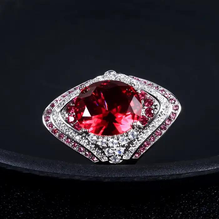 Bague en argent 925 véritable avec rubis et cristal pour femmes, vintage, style vendange, alliance de mariage, bijou de fête et de mariage, cadeau pour occasions spéciales