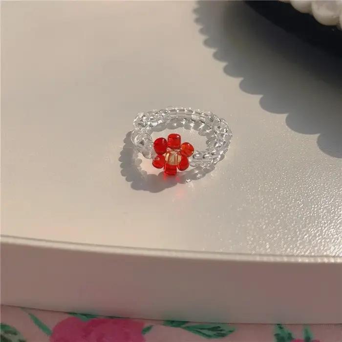 Nouvelle bague fleur tissée à la main, Sweet Little Qing, tendance ins, anneau élastique réglable perlé pour femmes