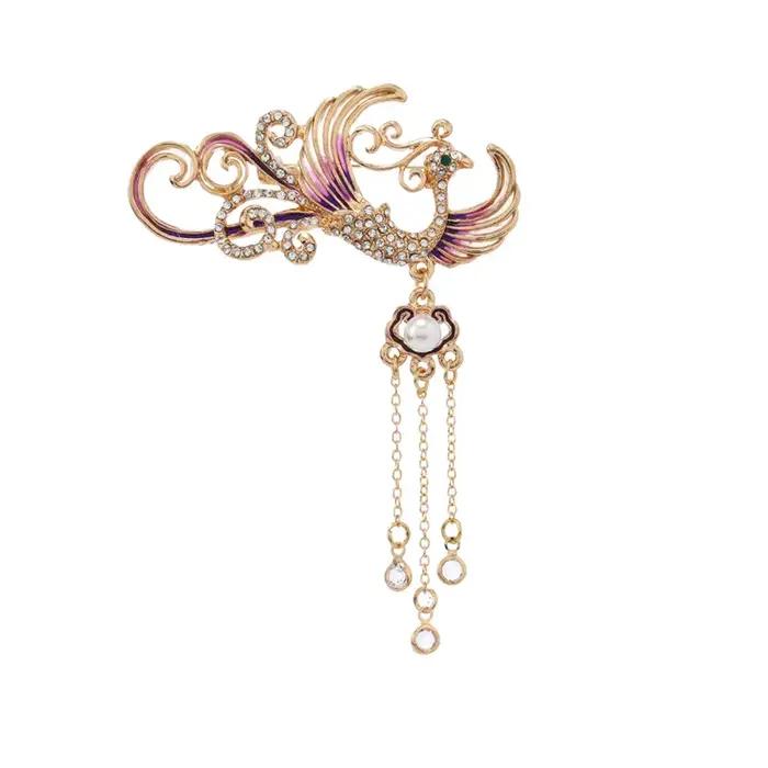 Mode Phoenix paon pendentif broche pour femmes perle cristal strass métal bijoux Banquet fête vêteme