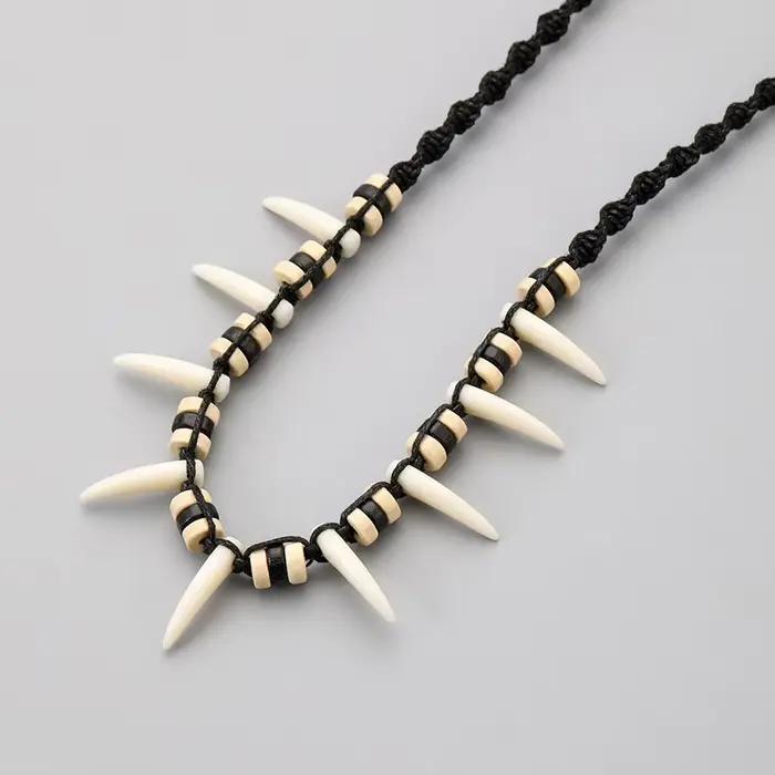 Collier dents de loup bohème tissé à la mode, collier couple, amulette, cadeau de décoration bricolage, 216.239.