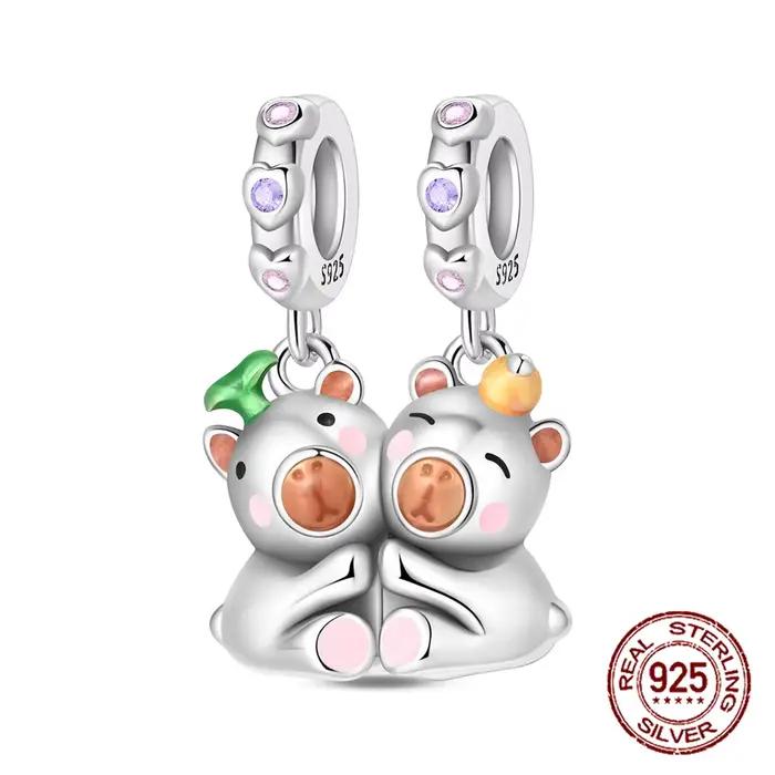 925 argent Sterling meilleur ami Bestie breloque Capybara Duo pendentif ensemble ajustement Original