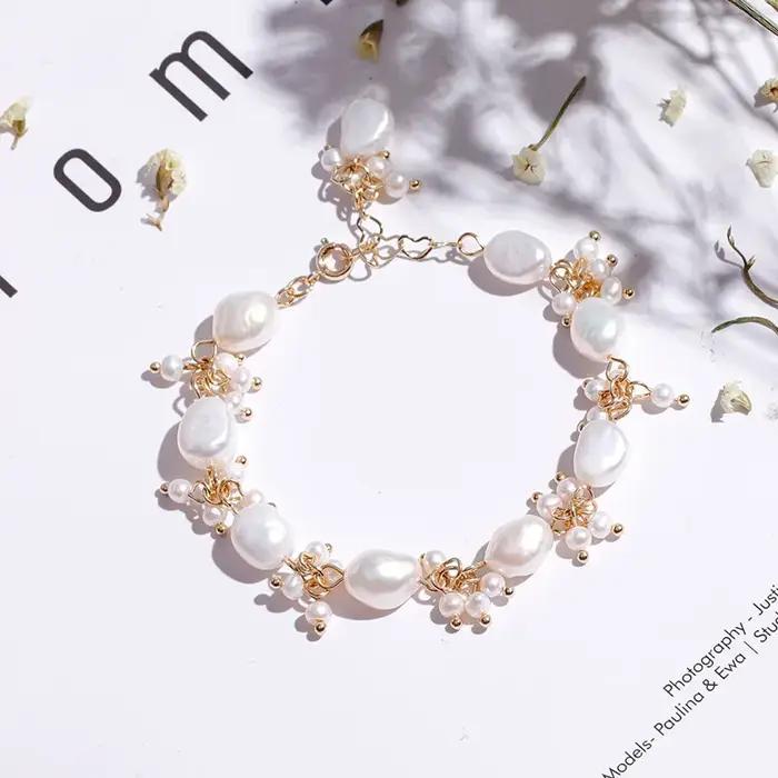 Bracelet à breloques en perles d'eau douce baroques rempli d'or pour femmes style bureau carrière anniversaire occasions spéciales