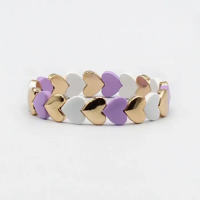 Bracelet élastique aux motifs coeurs et vagues hawaïennes pour femmes, bijou romantique et moderne à offrir pour toutes les occasions