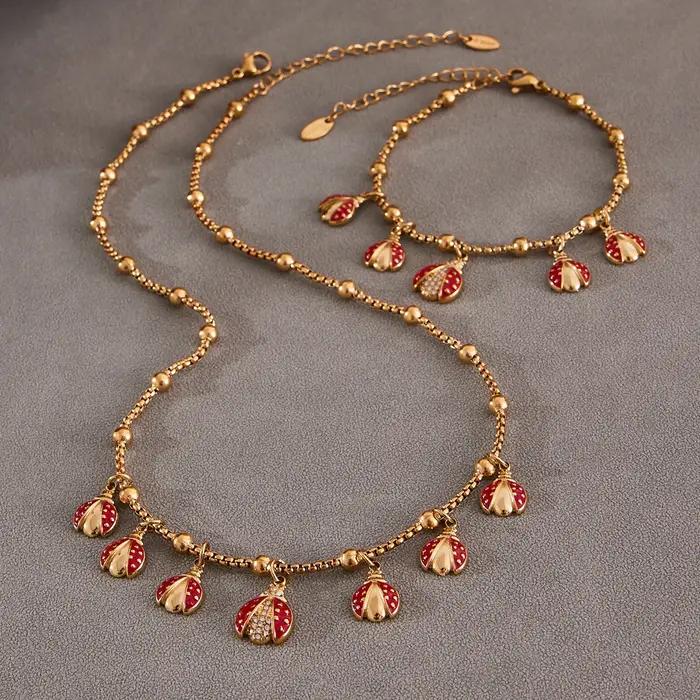 Collier pendentif coccinelle mignon plaqué or en acier inoxydable