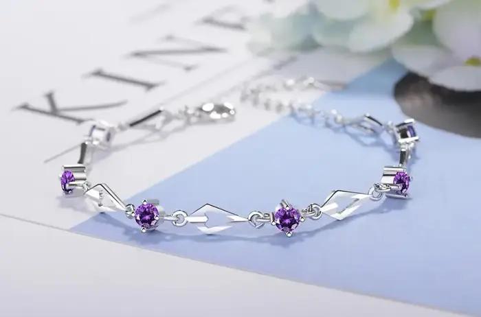 Argent 925 bijoux Bracelets pour femme à la mode améthyste 925 Bracelet