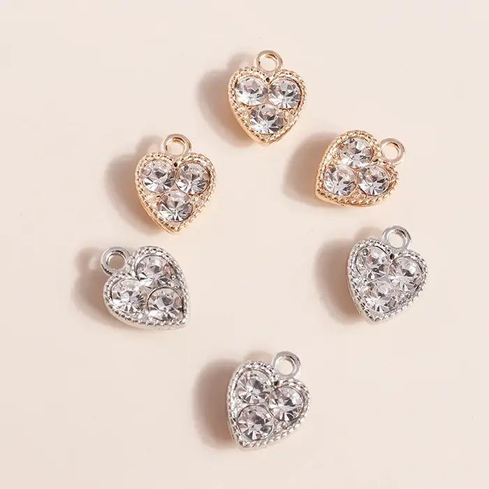 10 pièces 10*13mm or argent couleur cristal coeurs breloques pour colliers boucles d'oreilles faisant des accessoires