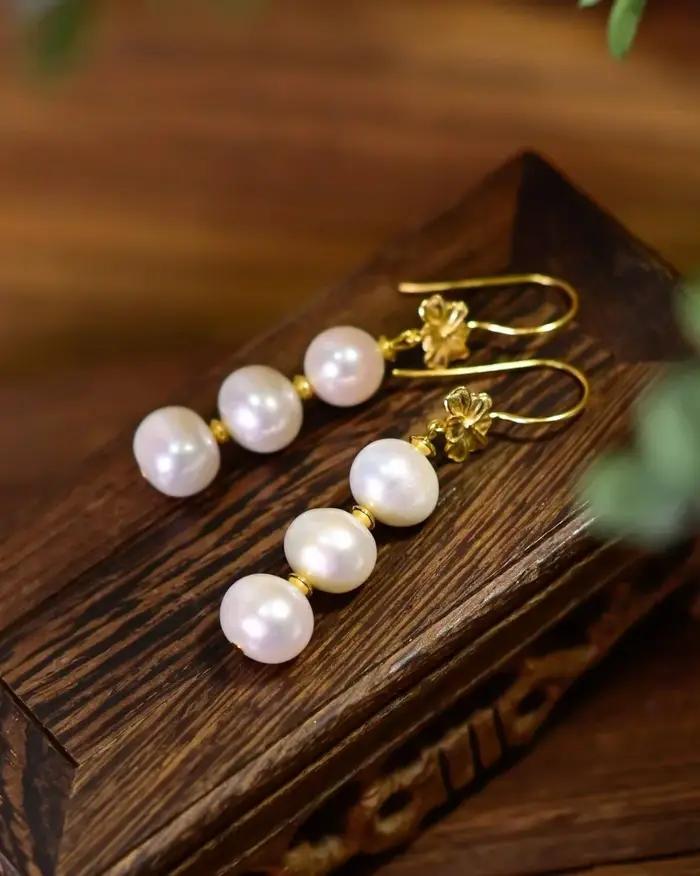 925 argent brillant eau douce Tri perles blanches crochet d'oreille élégant Akoya rose perle balancent boucles d'oreilles intemporelles bijoux cadeaux