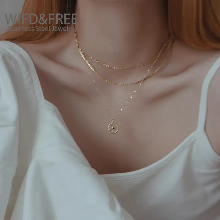 Interface & Free-Collier multicouche en acier inoxydable pour femme