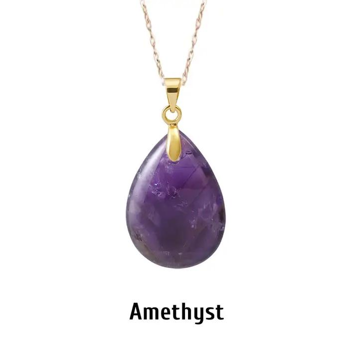 Nouveau Pendentif Goutte d'Eau en Pierre Naturelle et Cristal, Collier Simple et Boucles d'Oreilles