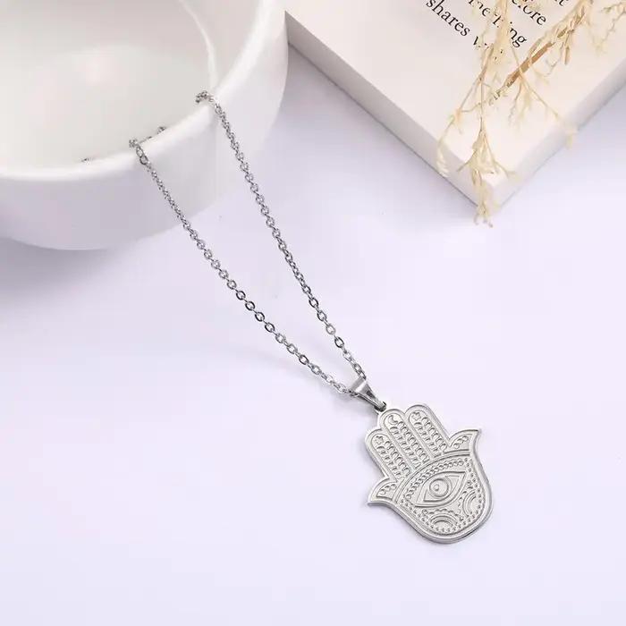 Collier Hamsa en acier inoxydable pour femmes protection chance abondance occasion spéciale anniversaire mariage