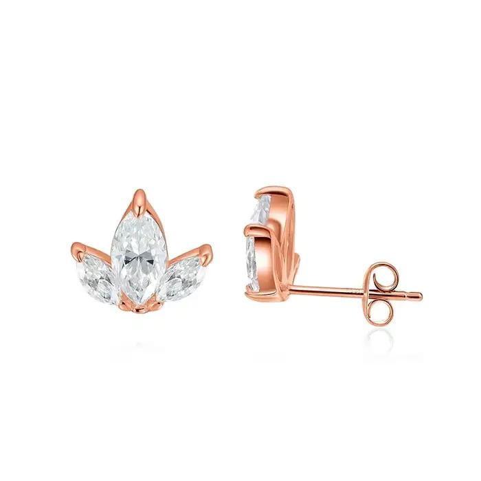 Smyoue Marquise coupe 3 pierres précieuses toutes les boucles d'oreilles Moissanite pour les femmes bijoux scintillants laboratoire diamant pur 925 boucle d'oreille en argent Sterling