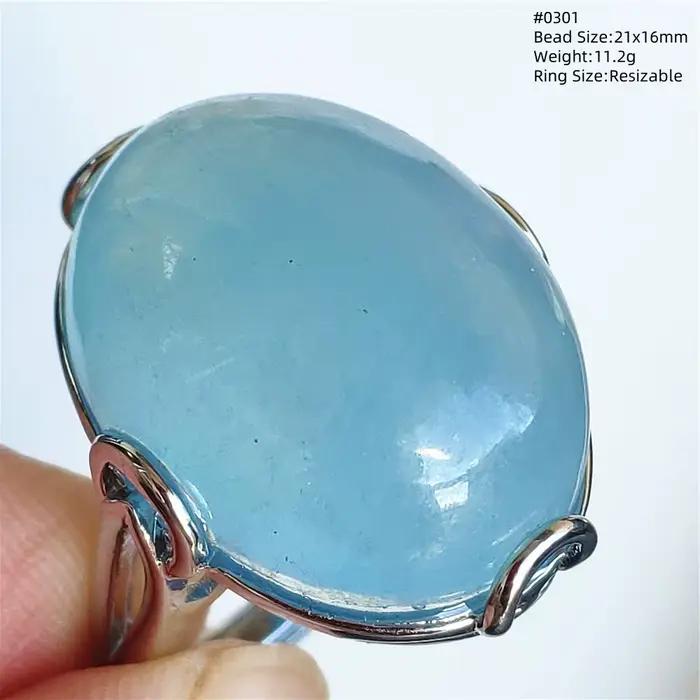 Bague aigue-marine bleue naturelle, anneau réglable ovale en argent Sterling 925, perle transparente 16x12mm, bijoux AAAAAA