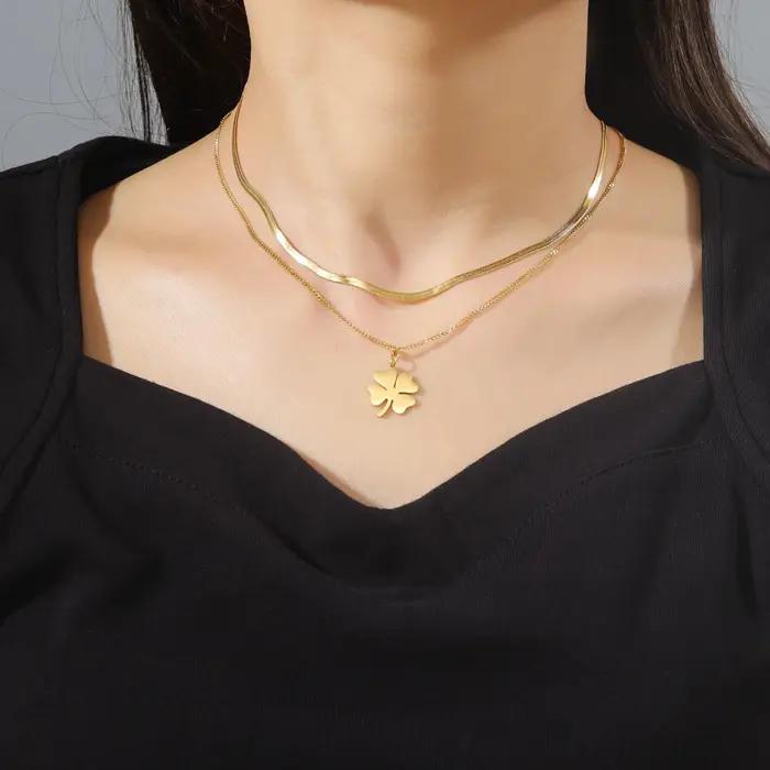 Collier pendentif trèfle porte-bonheur cazador acier inoxydable couleur or pour femmes occasions spéciales anniversaire mariage cadeau