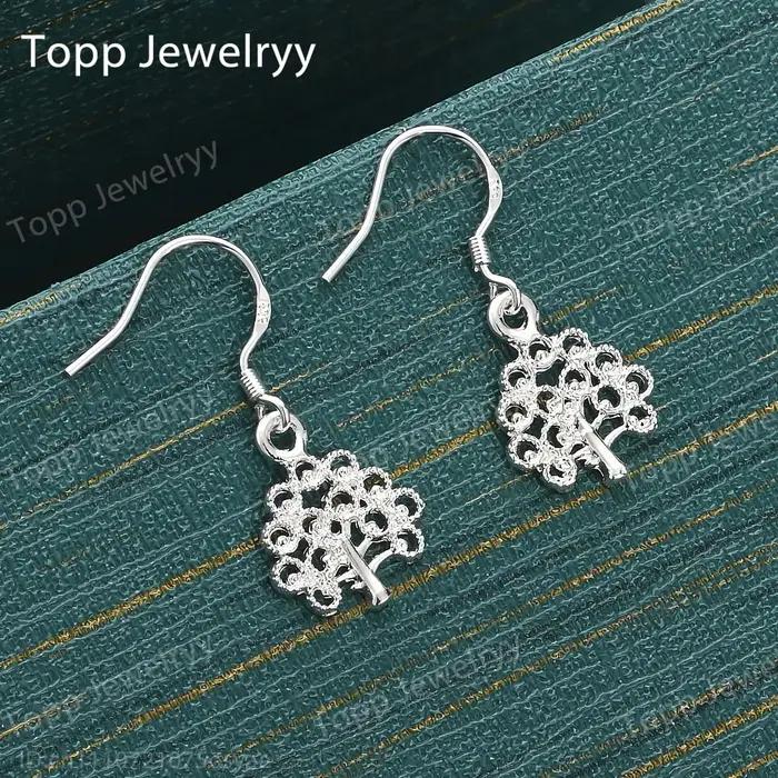 Boucles d'oreilles en argent sterling 925 avec copeaux de bois et zirconium pour femmes